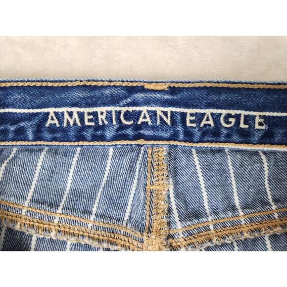 American Eagle Mom Jeans Womens 00 Blue White STRIPED Denim HIGH RISE 24 X 27 - Picture 6 of 16